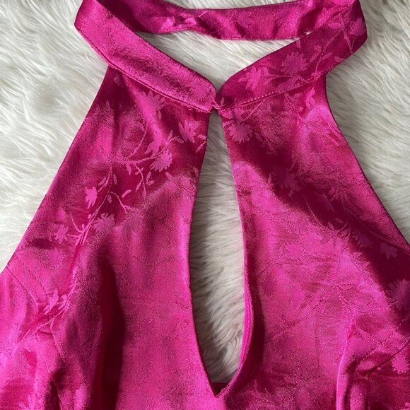 Zara Pink Floral Jacquard Halter Top With Keyhole Neckline Women's Sleeveless L - Picture 5 of 8